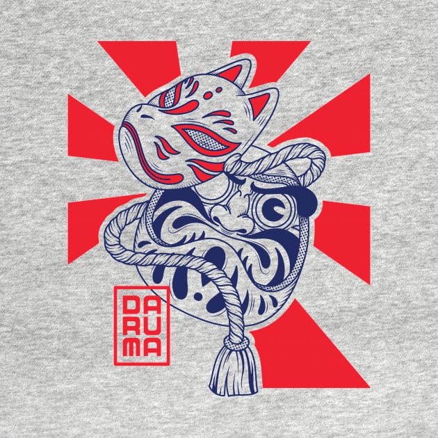 Daruma doll with kitsune mask japanese style illustration by Spes.id